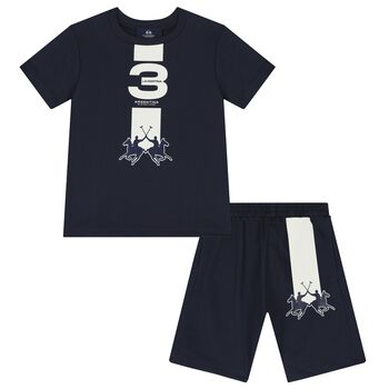 Boys Navy Blue Logo Shorts Set