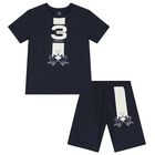 Boys Navy Blue Logo Shorts Set, 1, hi-res