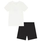 Boys White & Black Logo Shorts Set, 1, hi-res