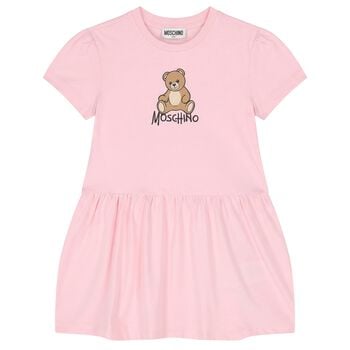 Girls Pink Teddy Bear Logo Dress