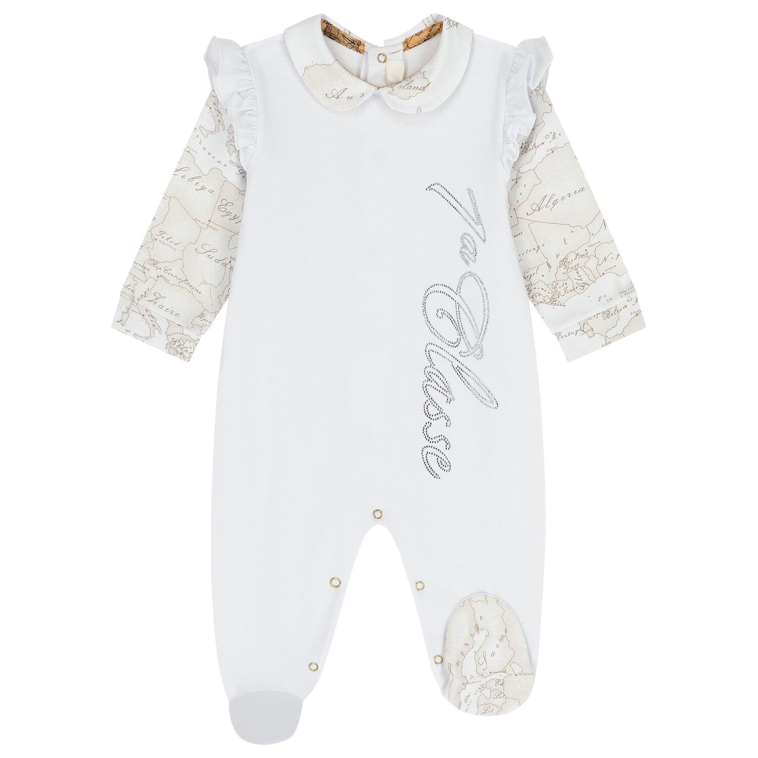 Baby Girls White Logo Babygrow, 1, hi-res