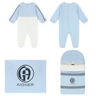 Baby Boys Blue & White Logo Baby Set, 1, hi-res