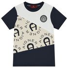 Boys Navy Blue & White Logo T-Shirt, 1, hi-res