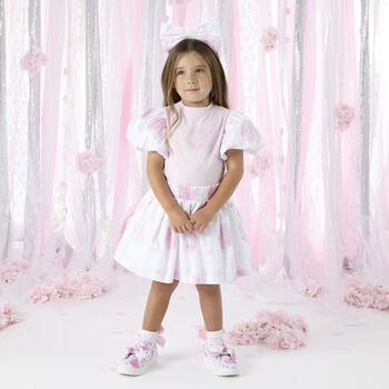 Girls White & Pink Floral Velcro Trainers