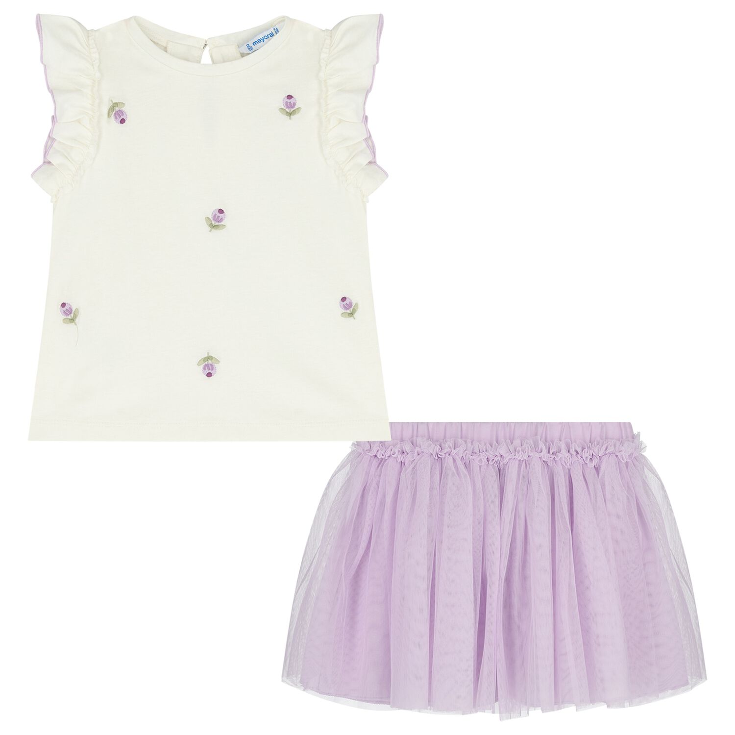 Younger Girls Ivory & Lilac Skirt Set, 2, hi-res