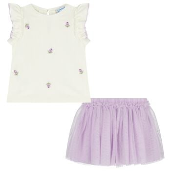 Younger Girls Ivory & Lilac Skirt Set