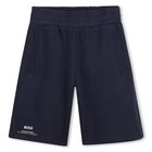 Boys Navy Blue Logo Shorts, 1, hi-res