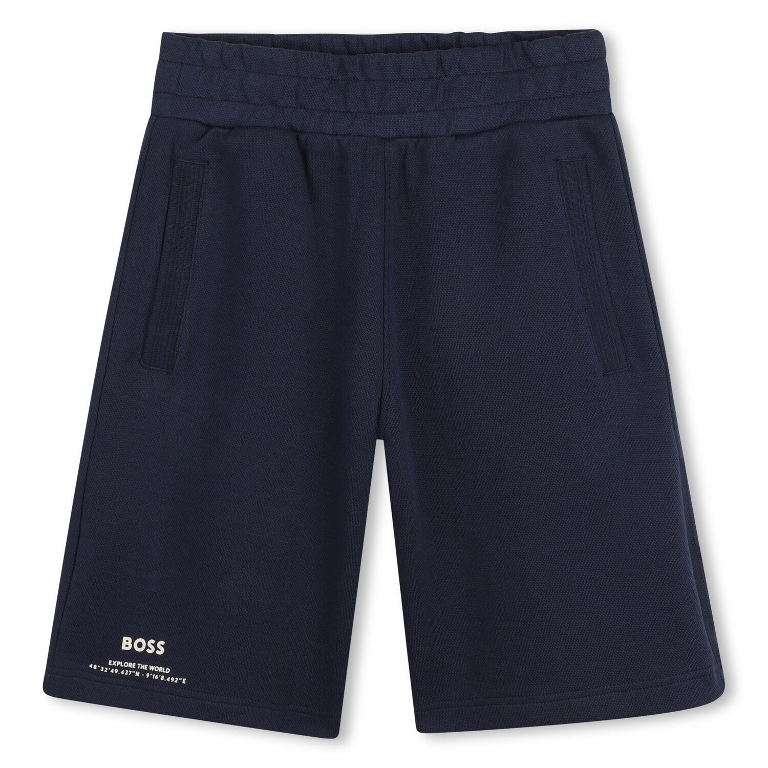 Boys Navy Blue Logo Shorts, 1, hi-res