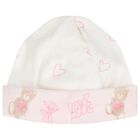 Baby Girls Ivory & Pink Bow Hat, 1, hi-res