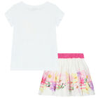 Girls White Floral Skirt Set, 1, hi-res