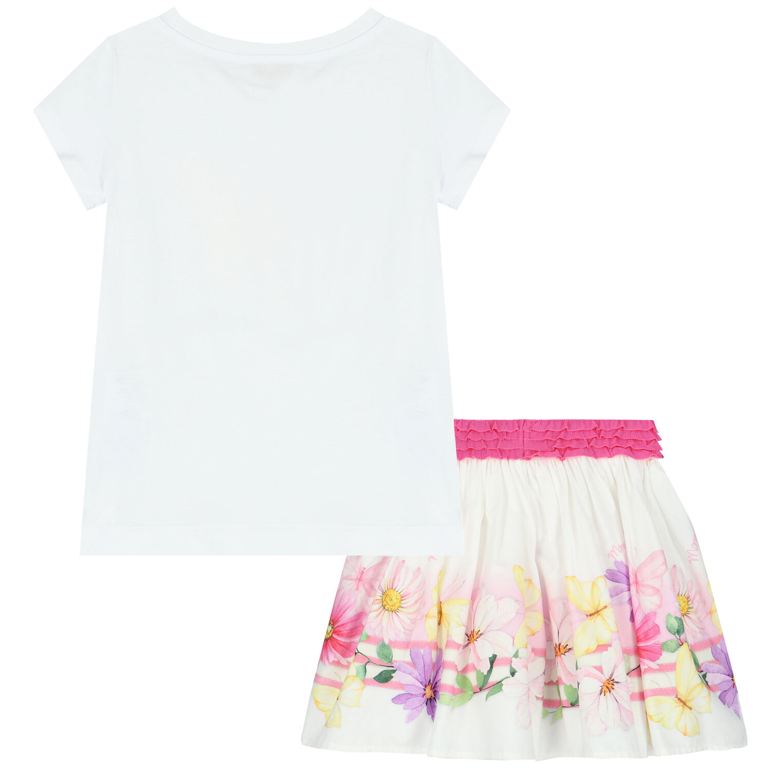 Girls White Floral Skirt Set, 1, hi-res