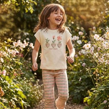 Girls Beige Flower Leggings Set