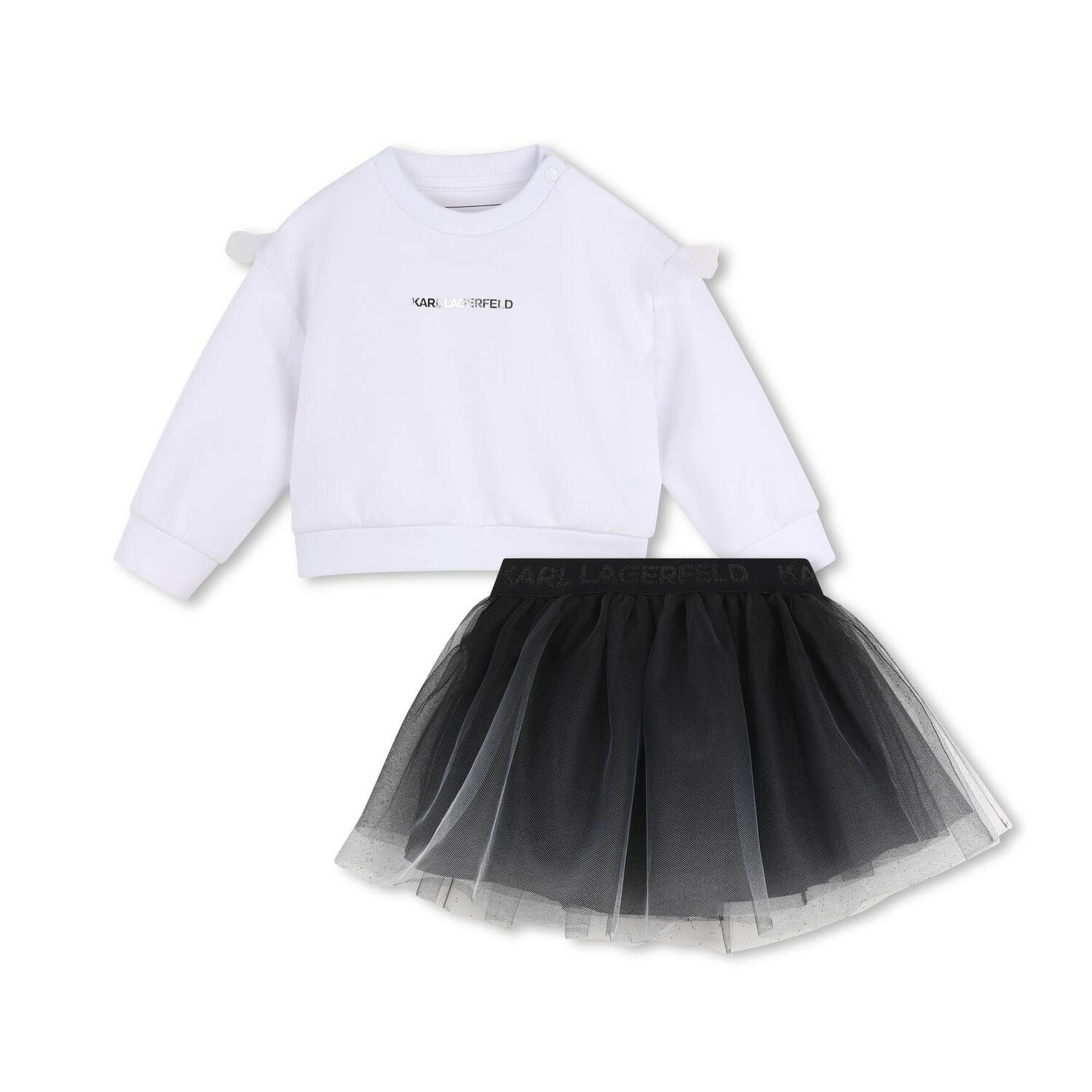 Girls White & Black Tulle Skirt, 1, hi-res