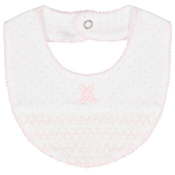 Baby Girls White & Pink Bunny Bib