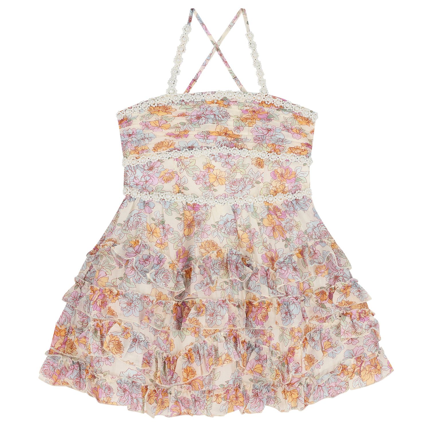 Girls Ivory Floral Dress, 1, hi-res