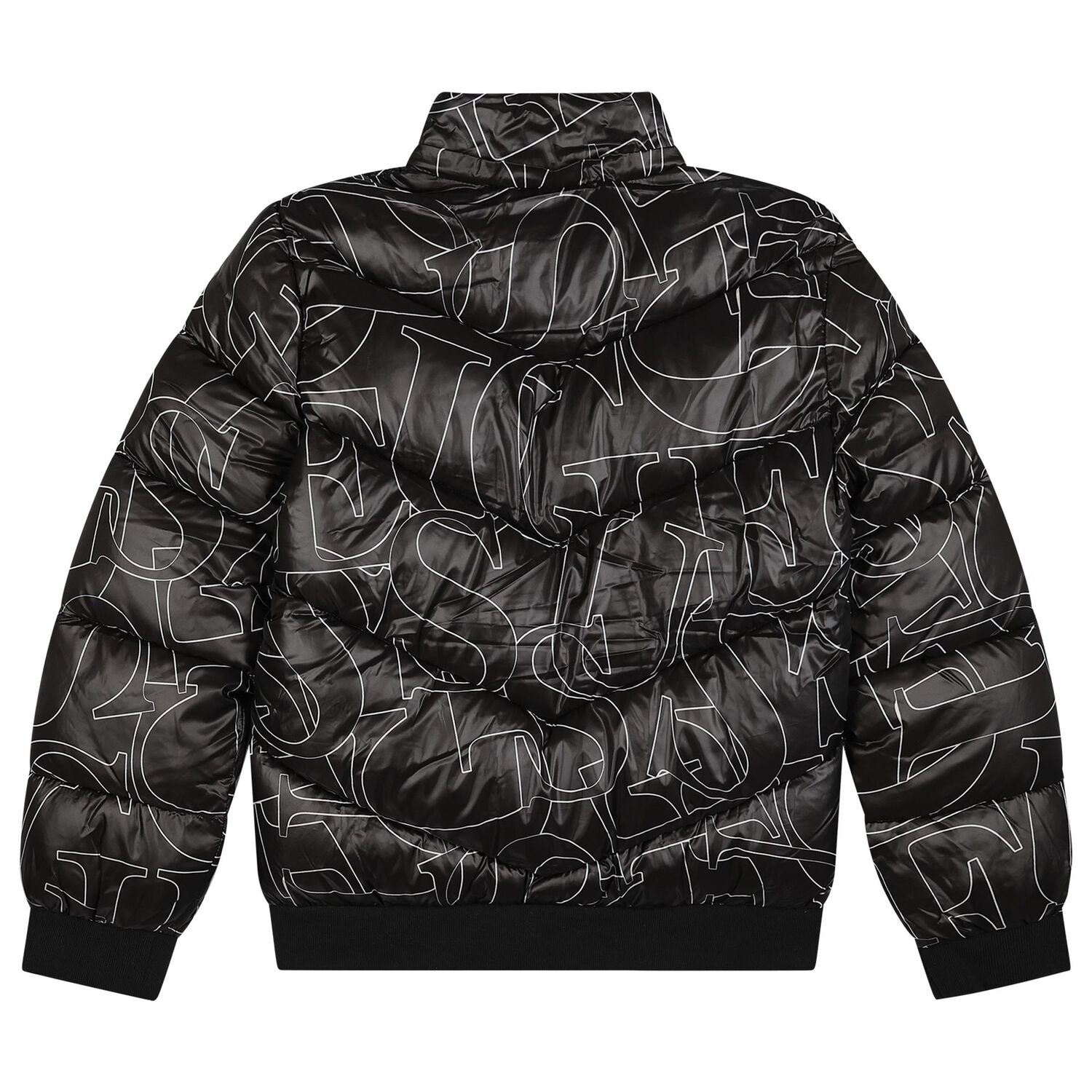 Girls Black Logo Puffer Jacket, 1, hi-res