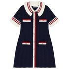 Girls Navy Blue Knit Dress, 1, hi-res