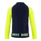Boys Navy and Neon Long Sleeve Rash Vest UPF 50+, 1, hi-res