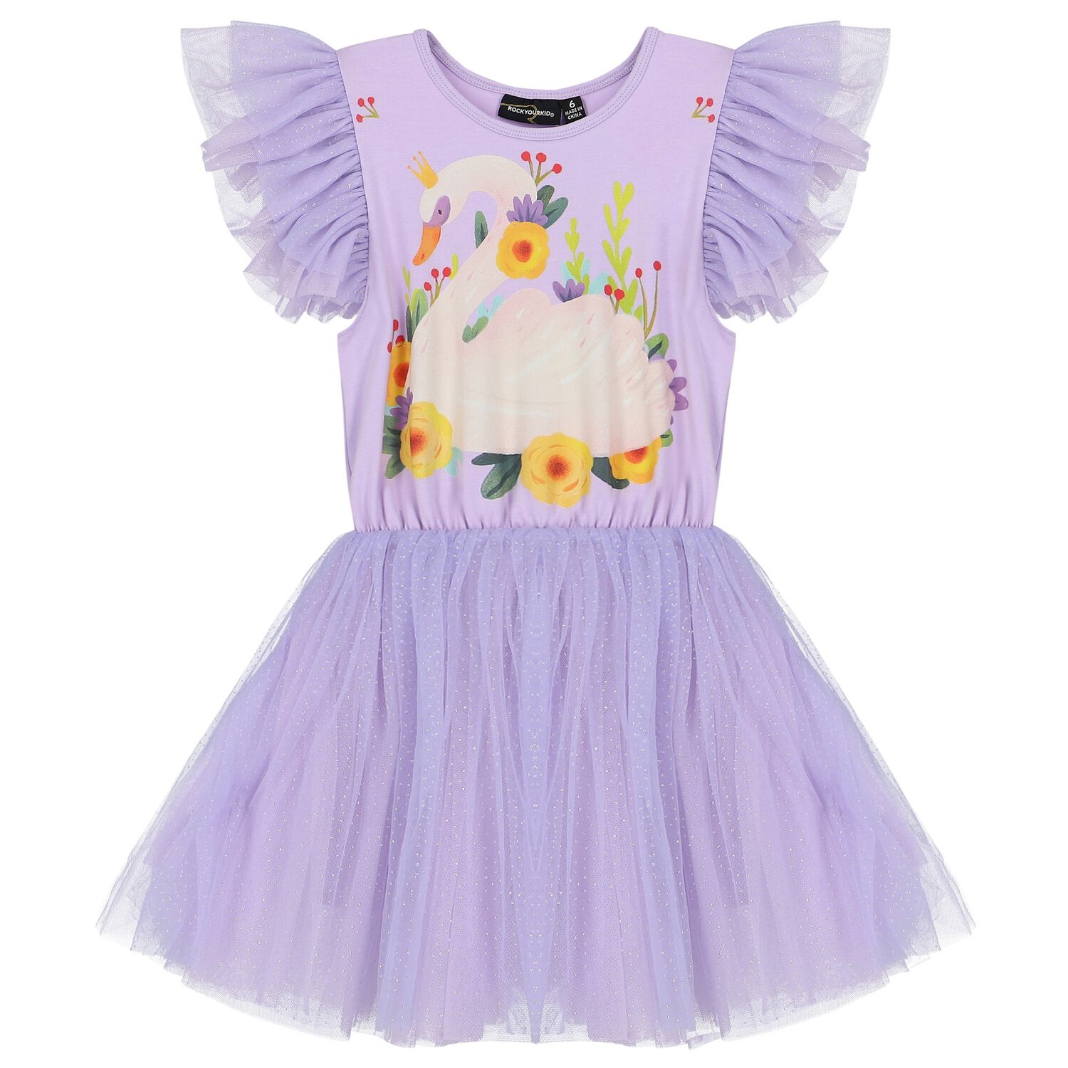 Girls Purple Swan Tulle Dress, 1, hi-res