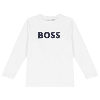 Boys White Logo Long Sleeve Top