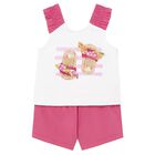 Younger Girls White & Pink Shorts Set, 1, hi-res