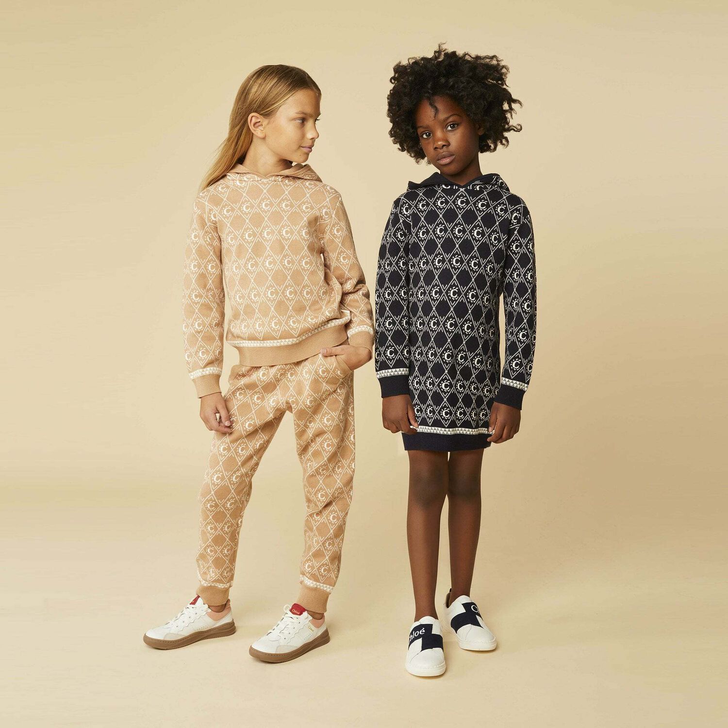 Girls Navy Logo Hooded Knitted Dress, 1, hi-res