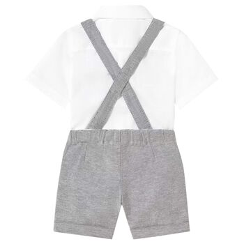 Younger Boys White & Grey Shorts Set
