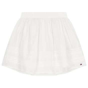 Girls White Broderie Anglaise Skirt