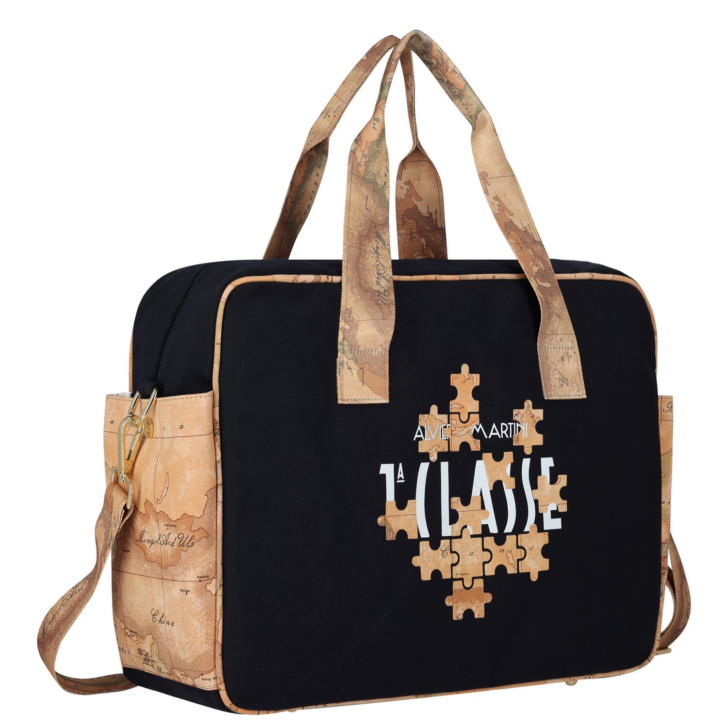 Navy Blue & Beige Geo Map Logo Baby Changing Bag, 1, hi-res