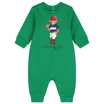 Baby Boys Green Polo Bear Romper