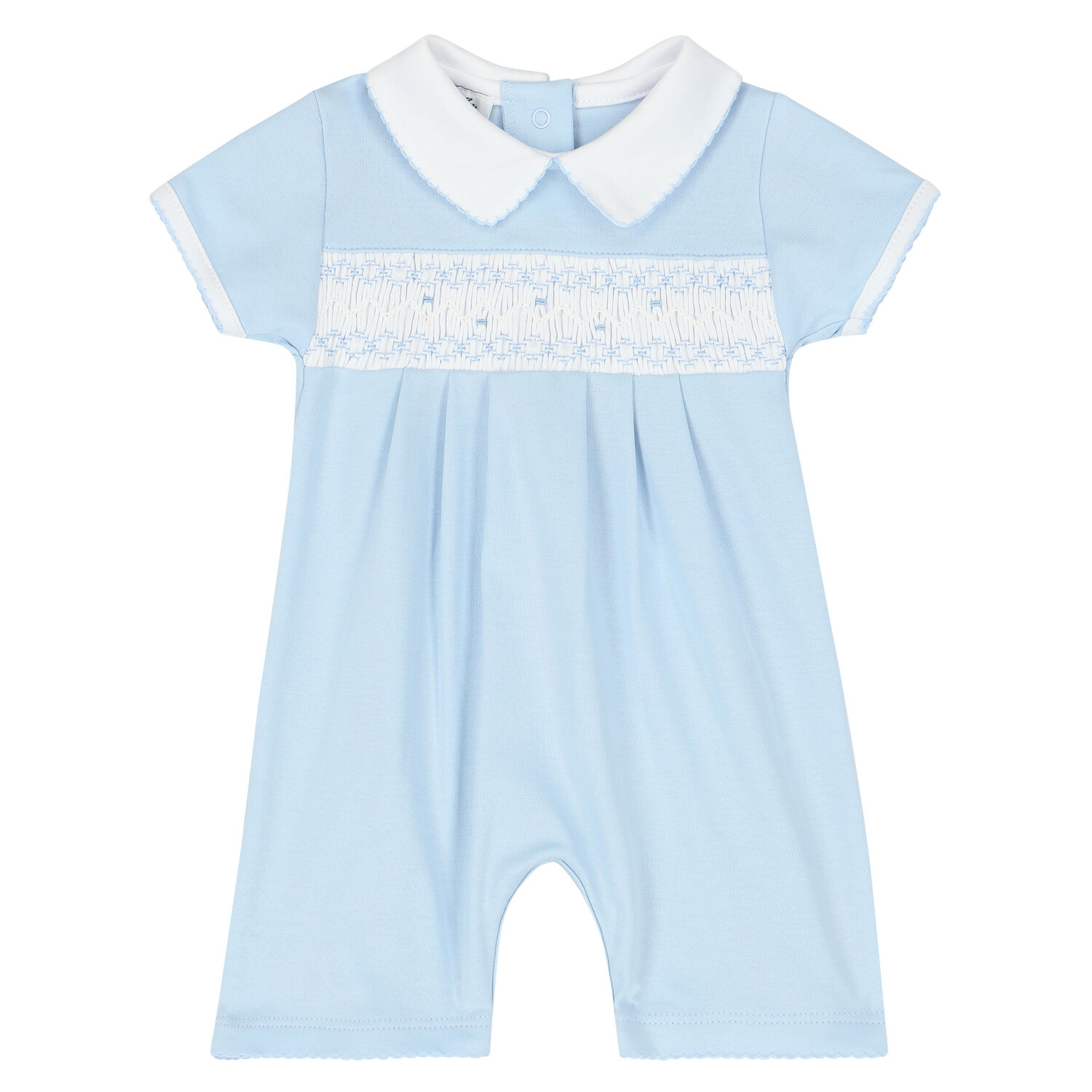 Baby Boys Blue & White Smocked Romper, 1, hi-res