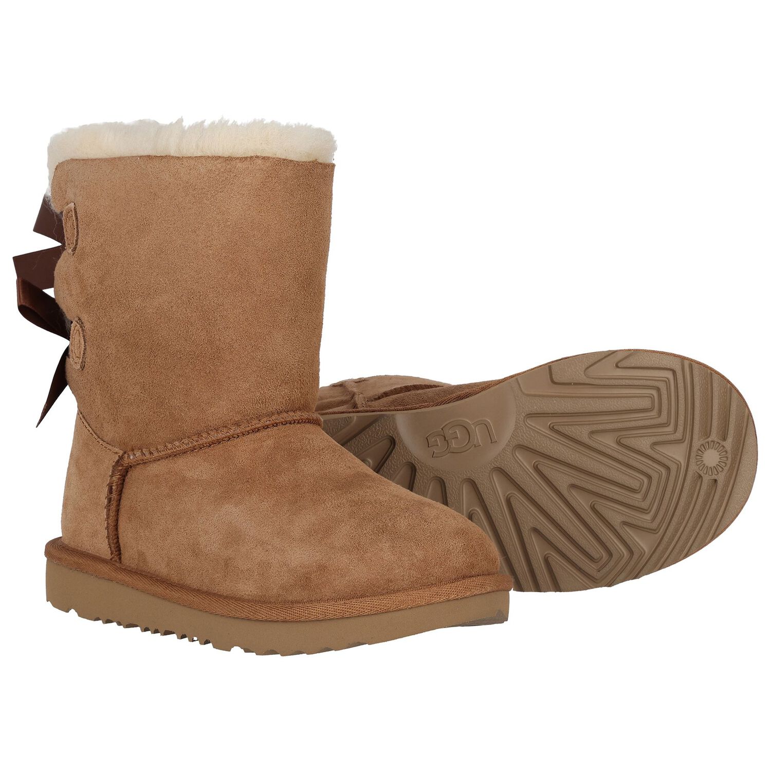 Girls Beige Bailey Bow II Suede Boots, 2, hi-res