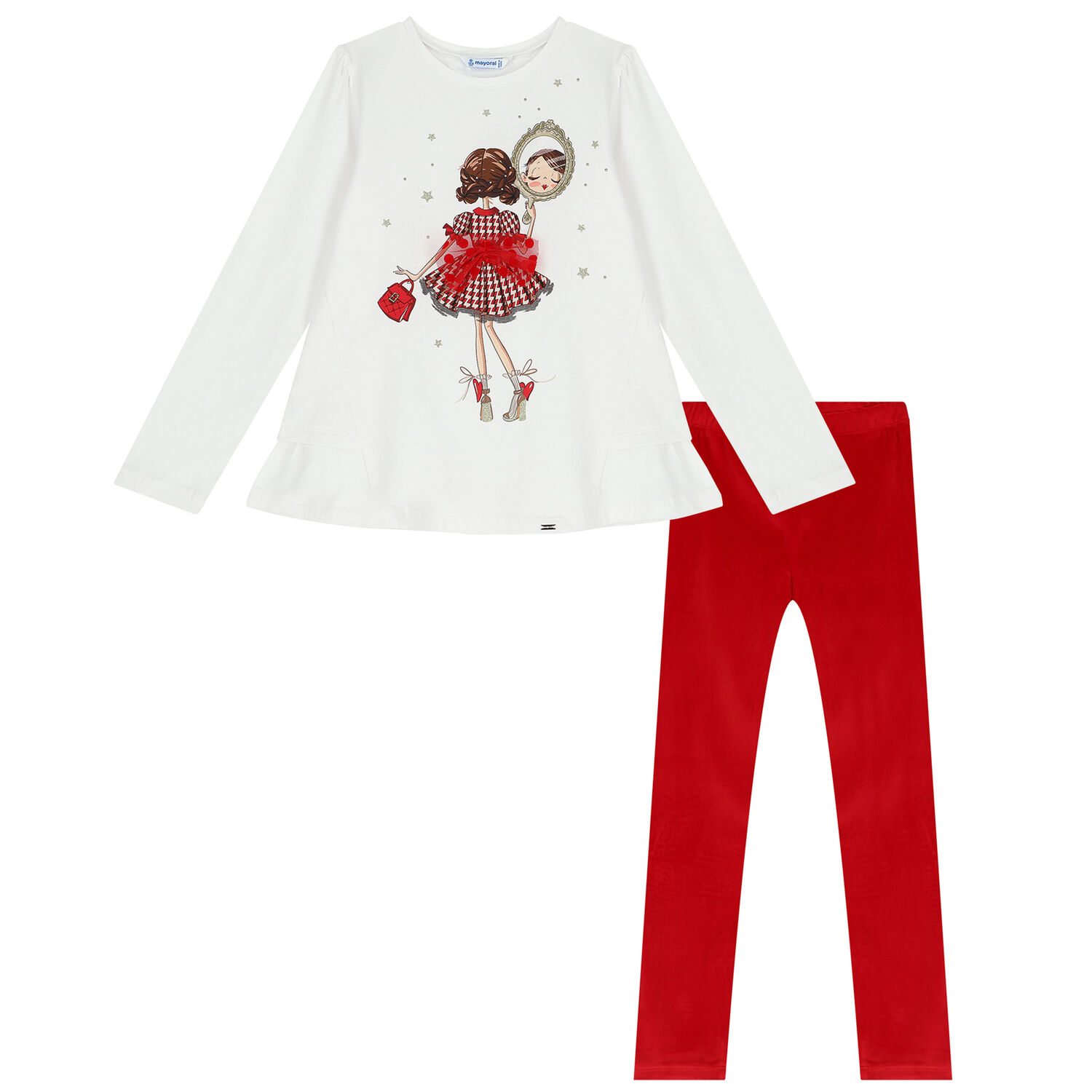 Girls White & Red Leggings Set, 1, hi-res