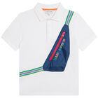 Boys White Crossbody Bag Polo Shirt, 1, hi-res