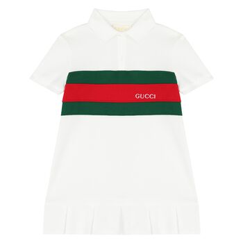 Younger Girls White Web Striped Polo Dress