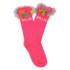 Girls Pink Ruffled Tulle Socks, 1, hi-res