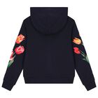 Girls Navy Blue Tulip & Logo Hooded Zip Up Top, 1, hi-res