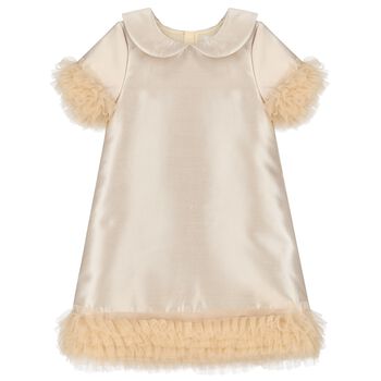 Girls Gold Satin & Ruffle Tulle Dress