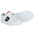 Boys White & Navy Blue Logo Trainers, 1, hi-res