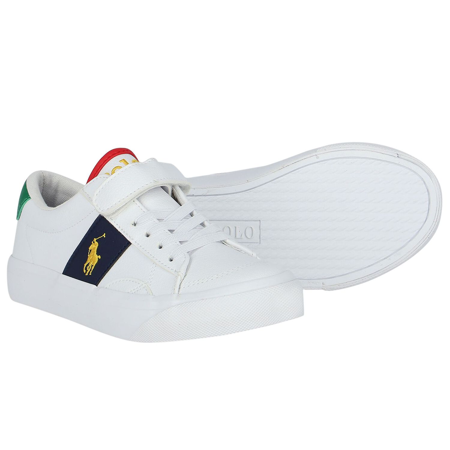 Boys White & Navy Blue Logo Trainers, 1, hi-res