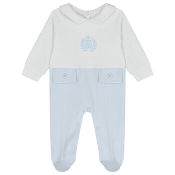 Baby Boys White & Blue Teddy Babygrow