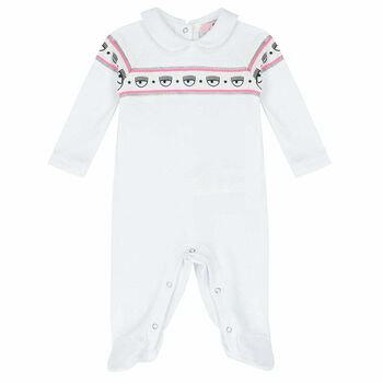 Baby Girls White Logo Babygrow