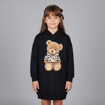 Girls Black Fleece Hooded Dress