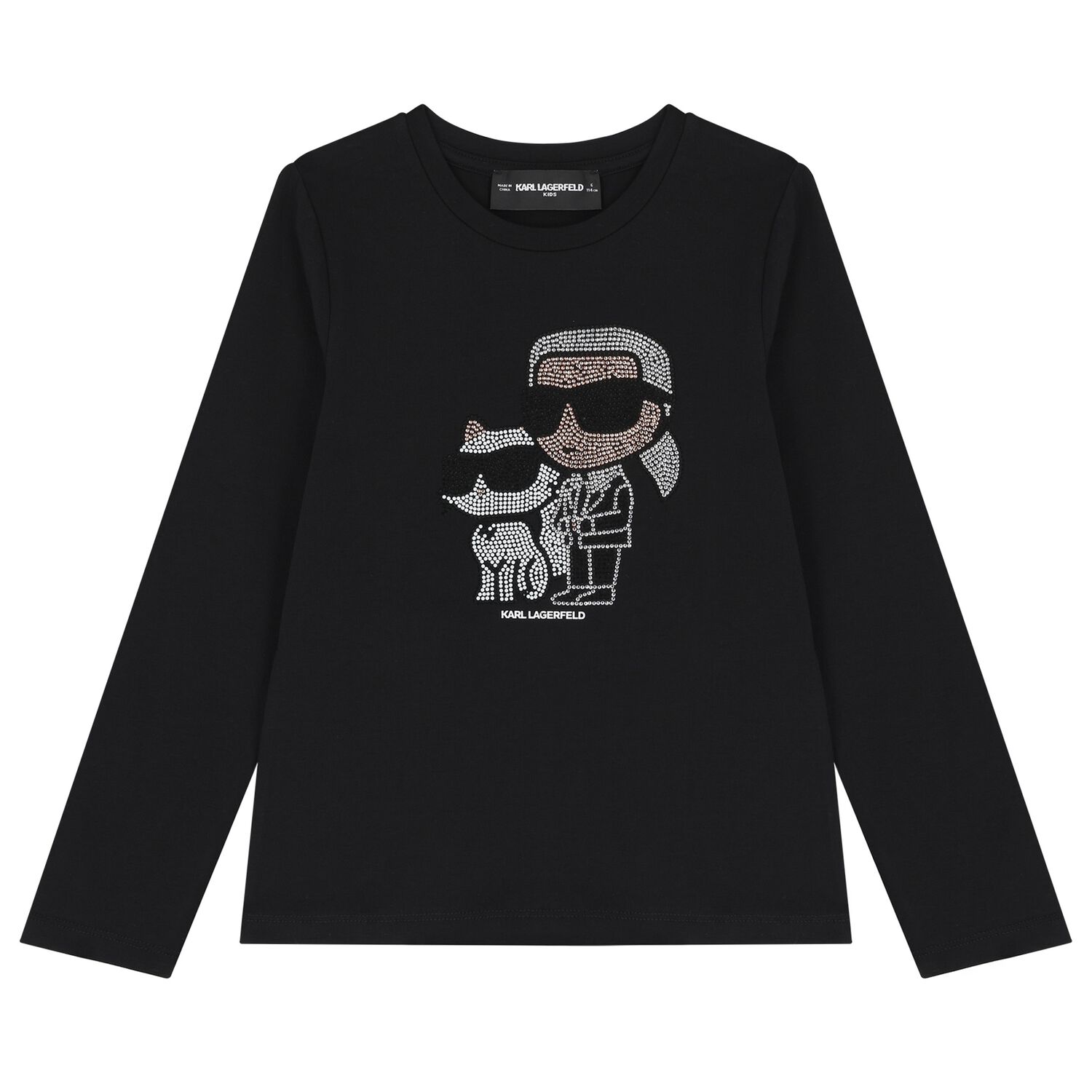 Girls Mini Me Black Ikonik Karl & Choupette Long Sleeve Top, 2, hi-res