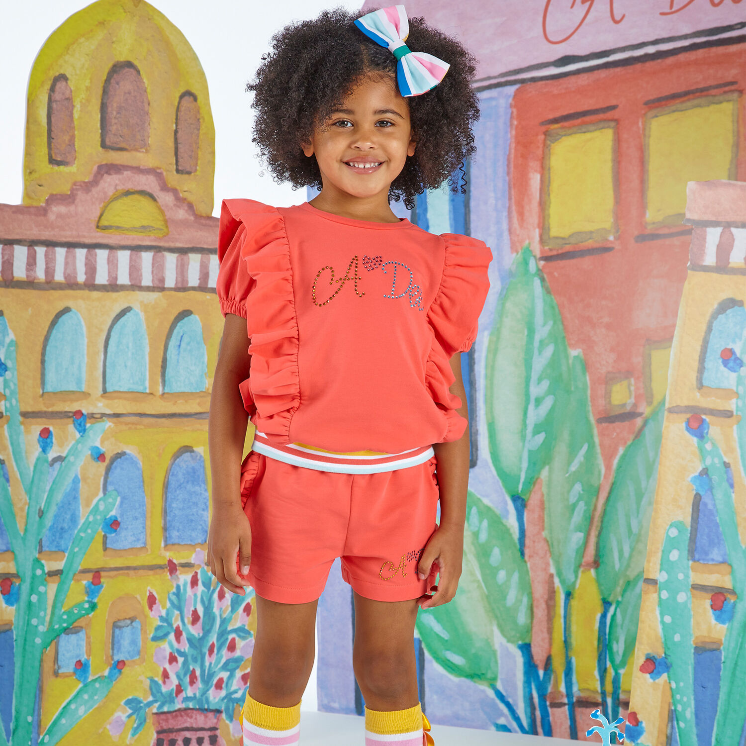 Girls Coral Logo Shorts Set, 1, hi-res