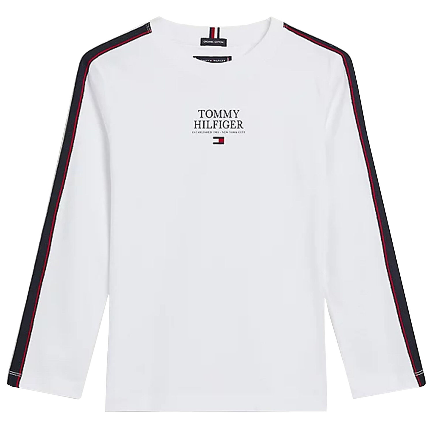 Boys White Logo Long Sleeve Top, 1, hi-res
