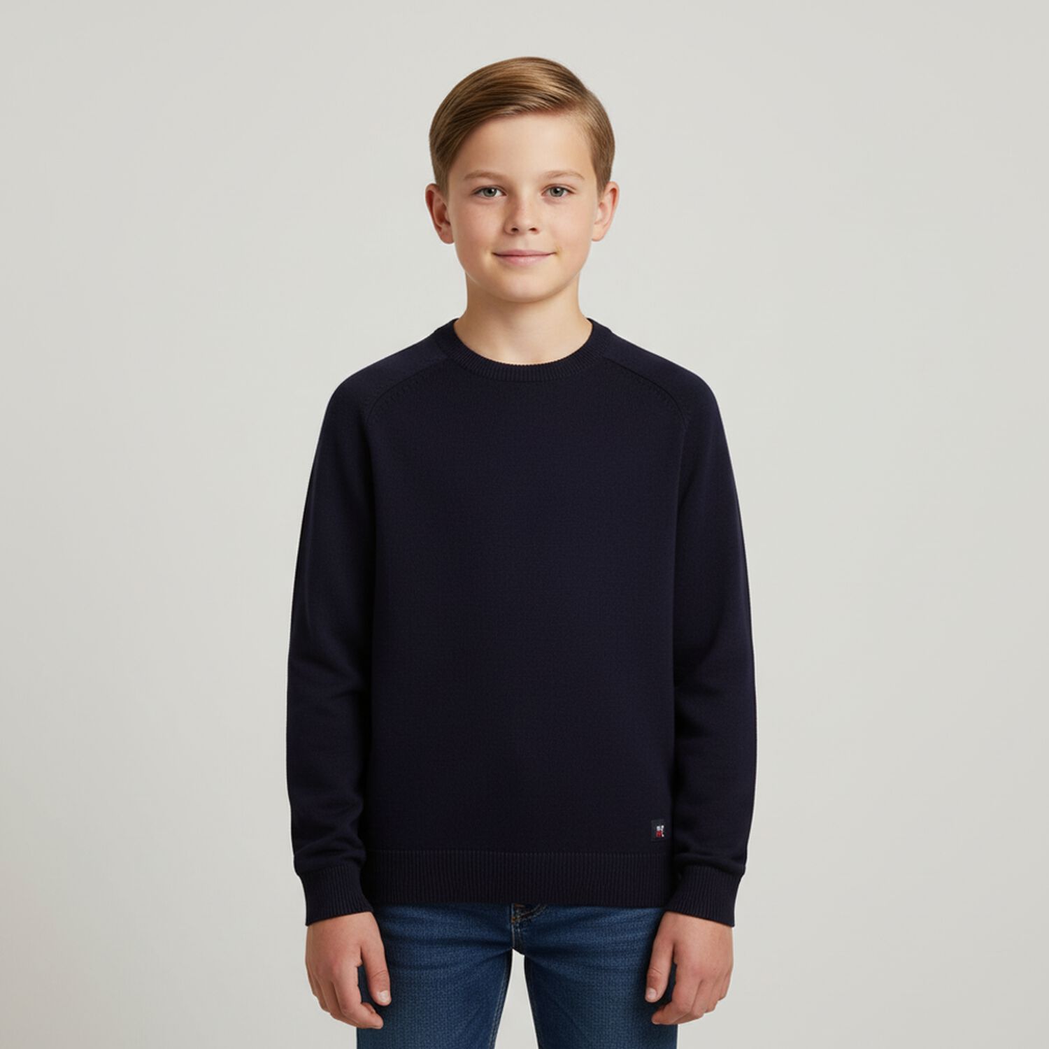 Boys Navy Blue Knitted Jumper, 3, hi-res