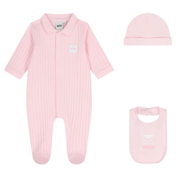 Baby Girls Pink Logo Babygrow Gift Set