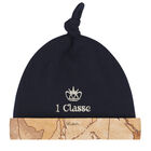 Baby Boys Navy Blue & Beige Logo Hat, 1, hi-res