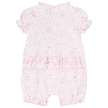  Baby Girls White & Pink Delicate Blooming Bow Romper